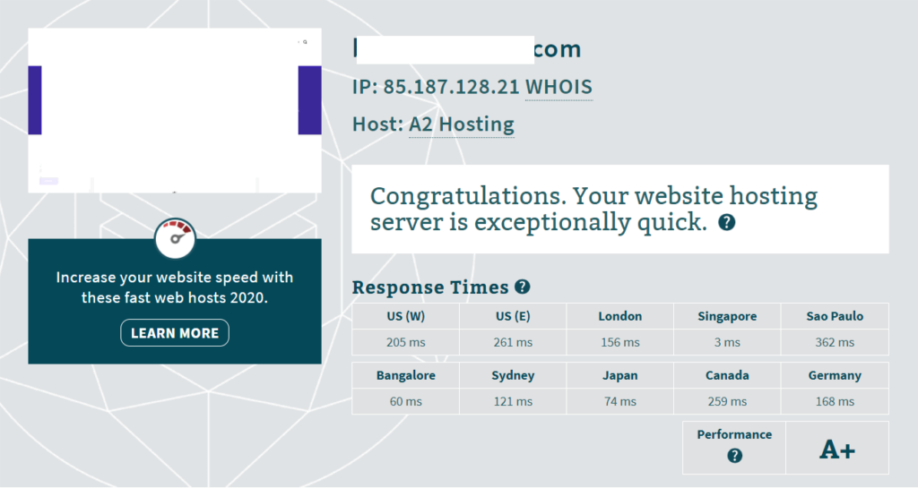 a2 hosting response time