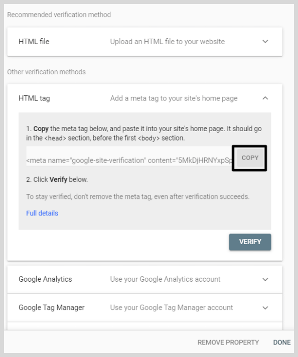 Search console verify