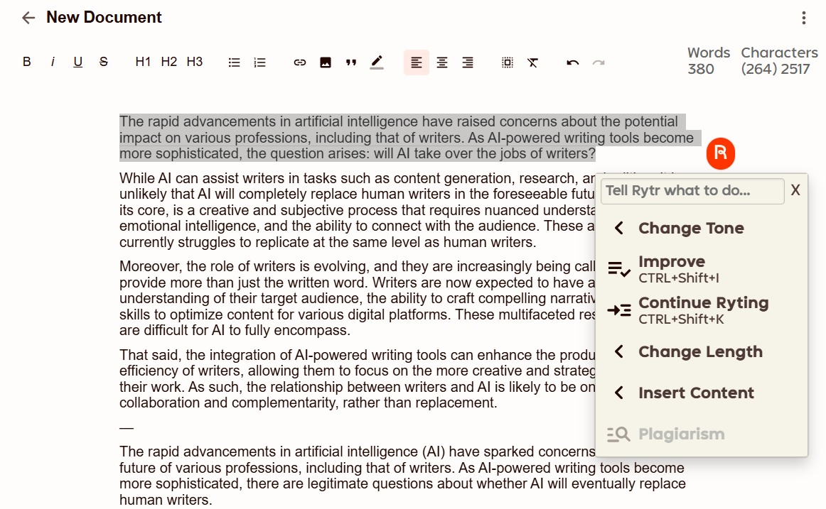 rytr text edit